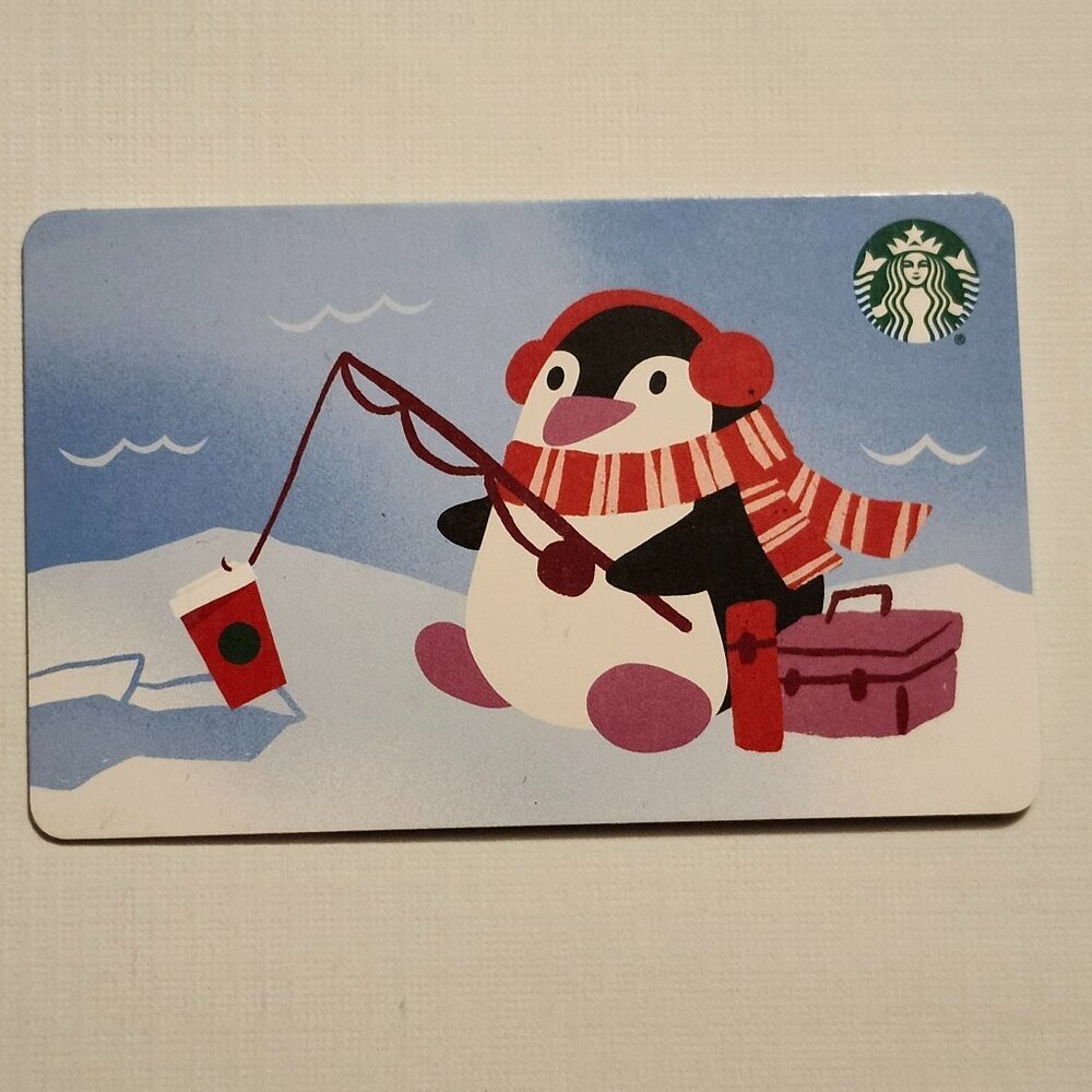 2023 STARBUCKS Gift Card Penguin Fishing For Starbucks CUTE Ice Fishing